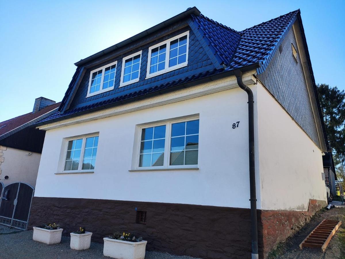 Ferienhaus Blaue Blume Mit 11 Kw Ladestation, Kamin, Terrasse, Eingezaeuntem Garten, Sauna, Wlan, Netflix, 2 Hunde Willkommen! Güntersberge Buitenkant foto